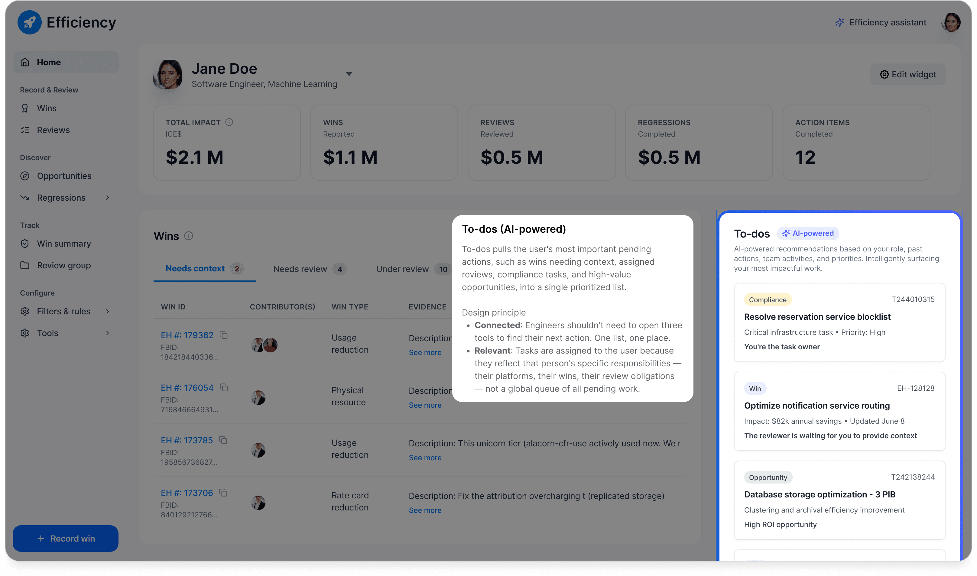 To-dos module with annotated design principles — Connected and Relevant